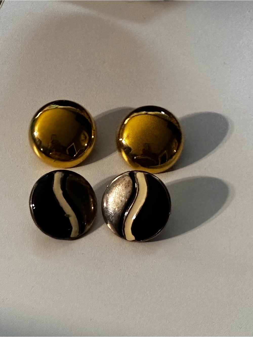 Vintage 80s Gold and Black Round Button Earrings Set
